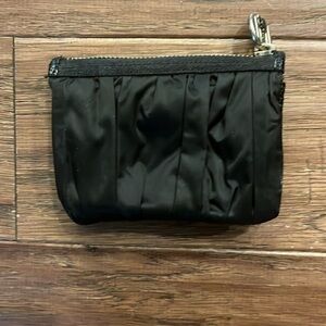 Henri Bendel Black Satin Pleated Small Coin Purse